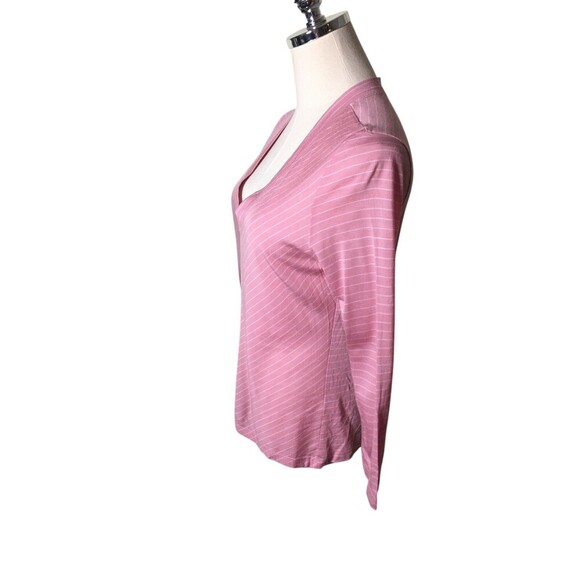 Club Monaco Top Women's Size Large Pink Stripes Long Sleeve V-Neck Tencel - Picture 3 of 5